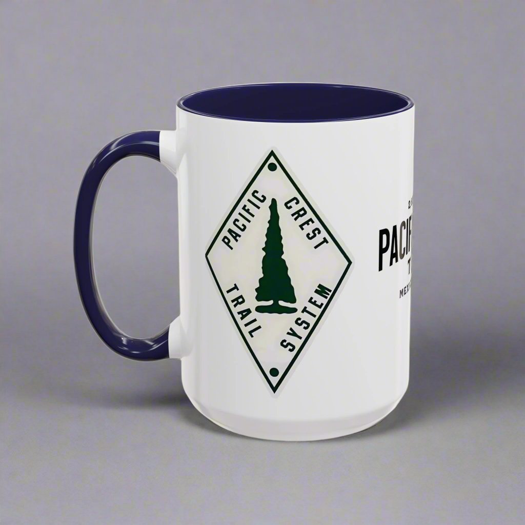Pacific Crest Trail classic trail marker colored accent coffee mug showing design detail or product variation