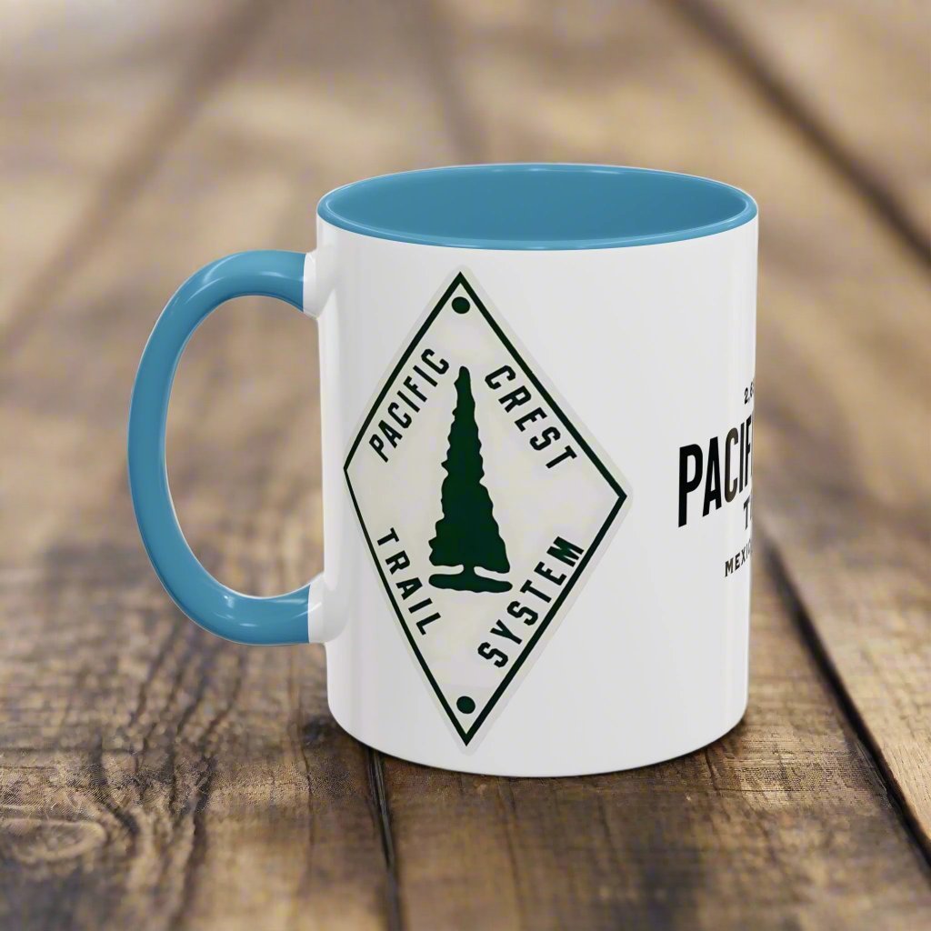 Pacific Crest Trail classic trail marker colored accent coffee mug shown as primary product image