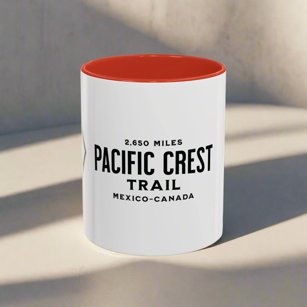Pacific Crest Trail classic trail marker colored accent coffee mug showing design detail or product variation