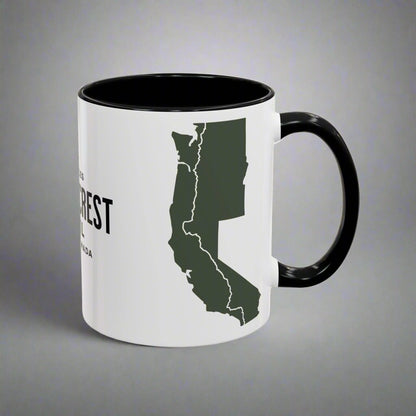 Pacific Crest Trail classic trail marker colored accent coffee mug shown from alternate product angle