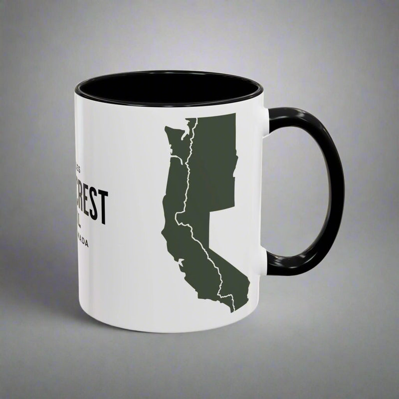 Pacific Crest Trail classic trail marker colored accent coffee mug shown from alternate product angle