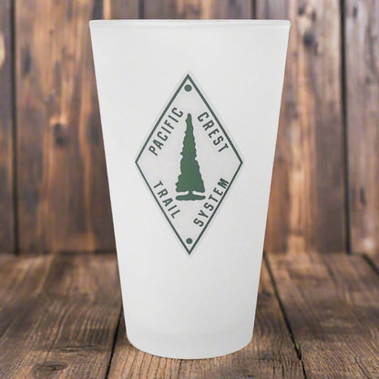 Pacific Crest Trail classic diamond trail marker frosted pint glass shown as primary product image
