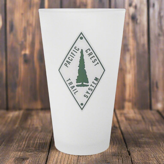 Pacific Crest Trail classic diamond trail marker frosted pint glass shown as primary product image