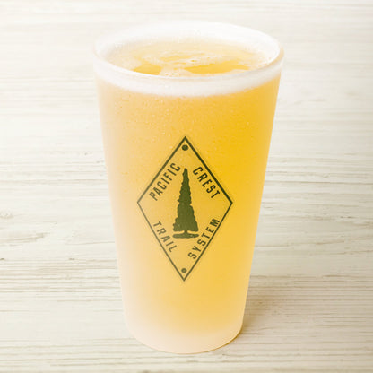 Pacific Crest Trail classic diamond trail marker frosted pint glass shown from alternate product angle