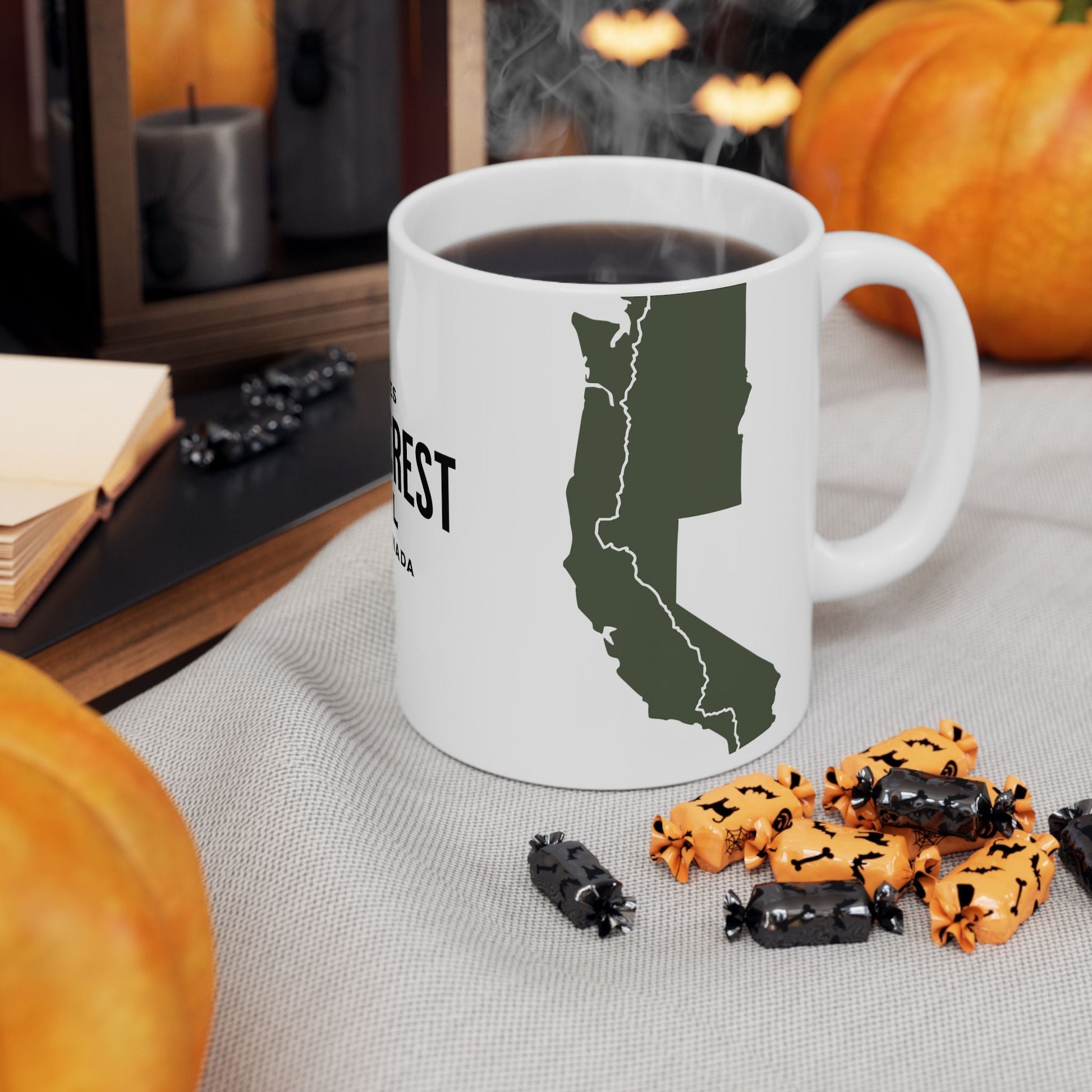 Pacific Crest Trail classic trail marker coffee mug shown from alternate product angle