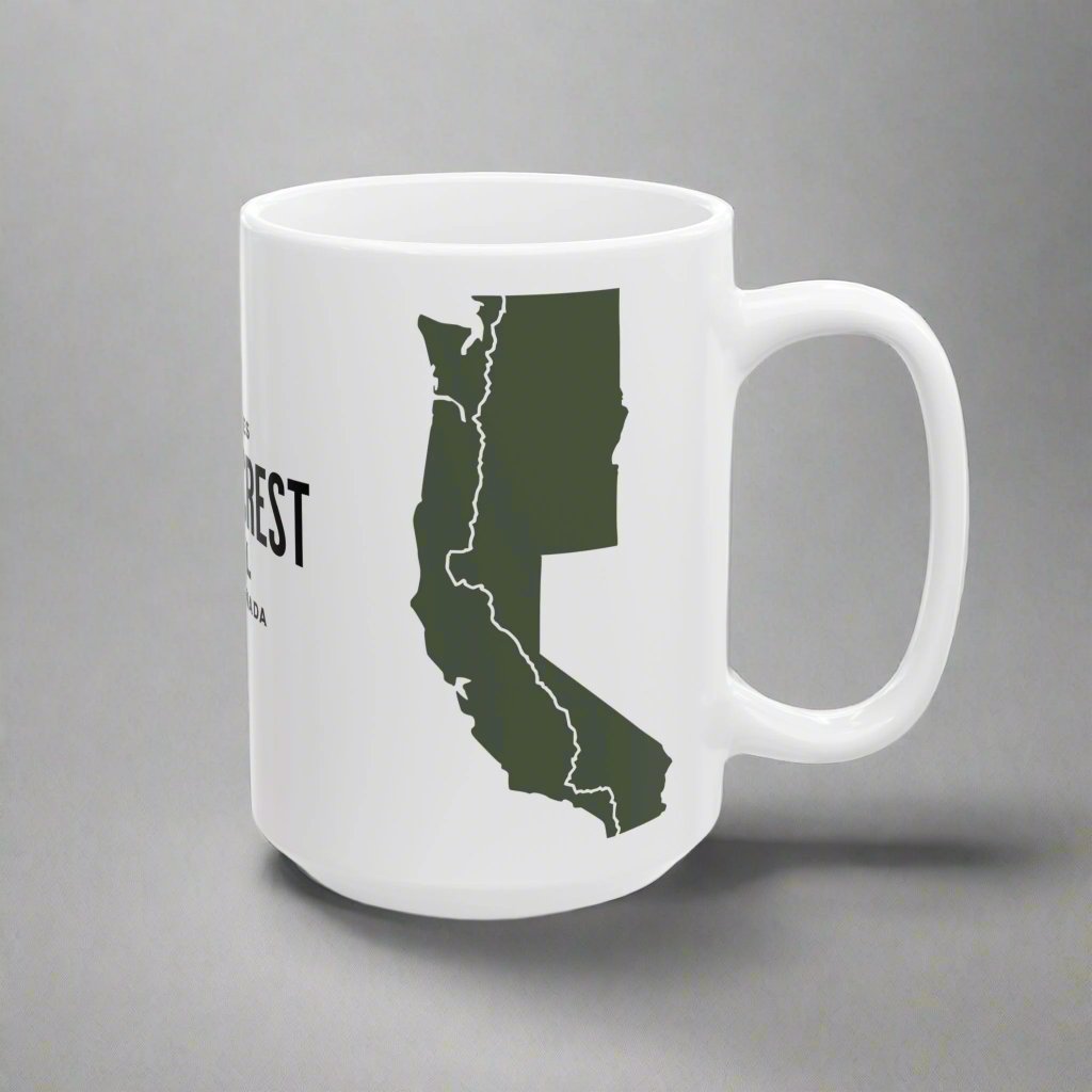 Pacific Crest Trail classic trail marker coffee mug shown from alternate product angle