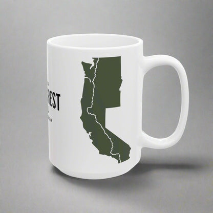 Pacific Crest Trail classic trail marker coffee mug shown from alternate product angle