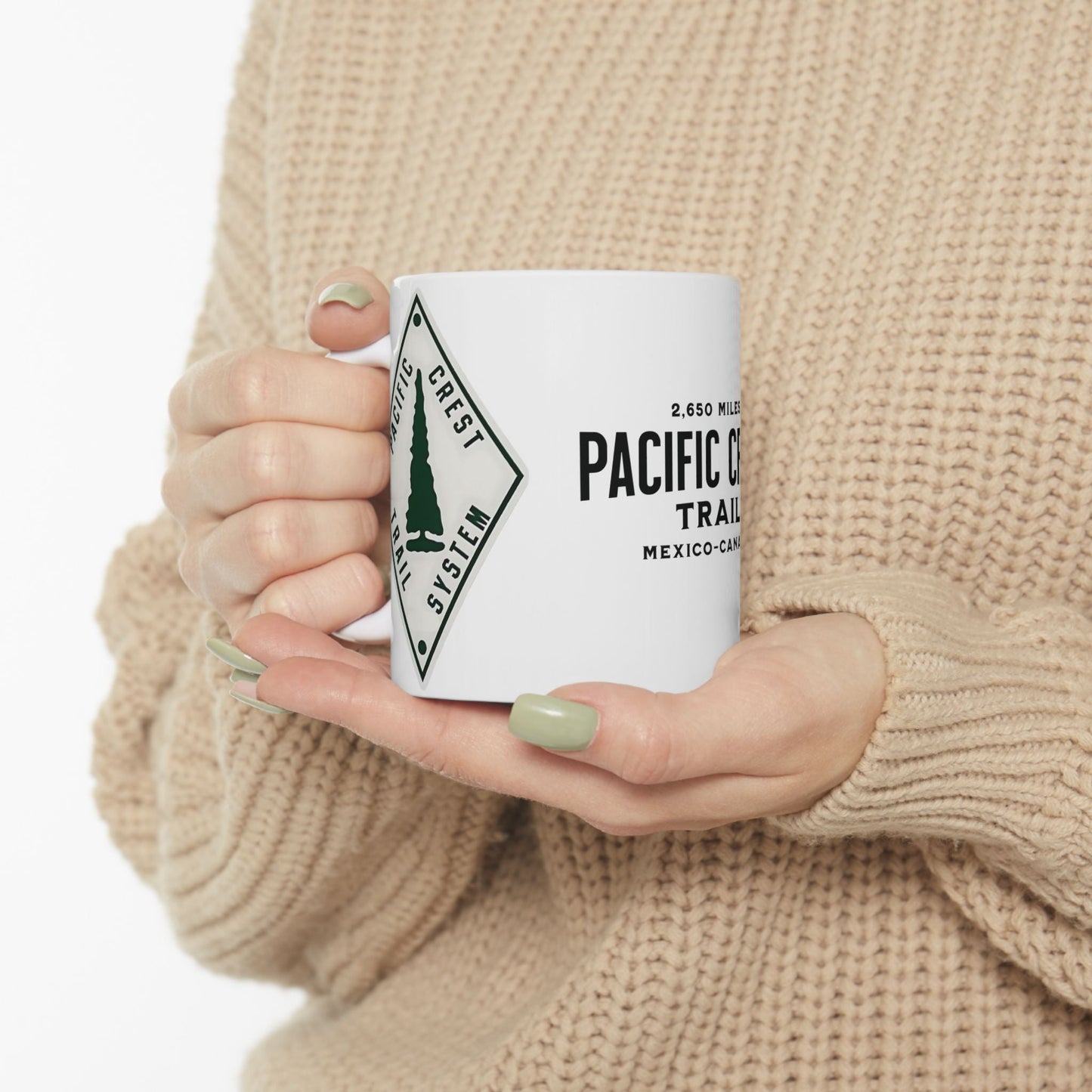 Pacific Crest Trail classic trail marker coffee mug showing design detail or product variation