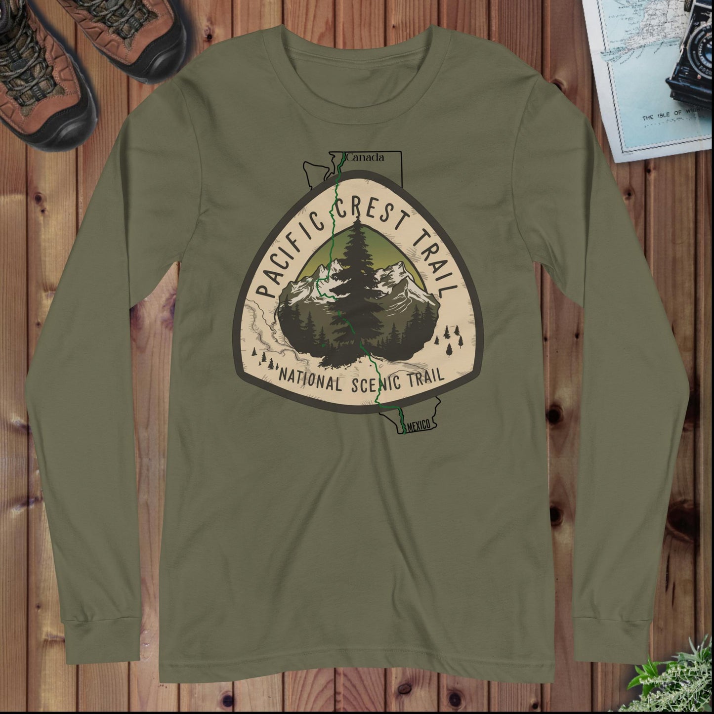 Pacific Crest Trail Long Sleeve T-shirt Map Logo - Parks ApparelLong - sleeve