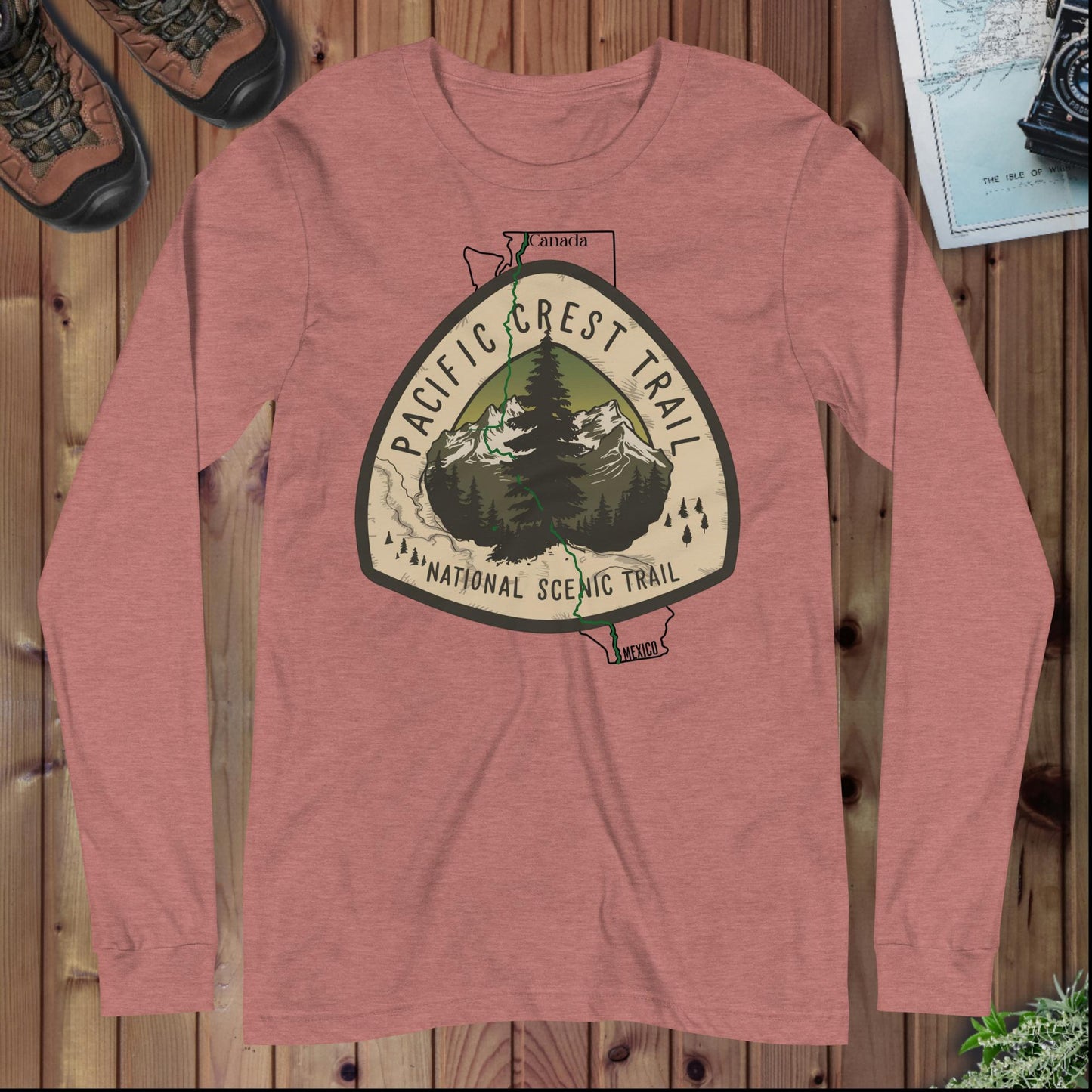 Pacific Crest Trail Long Sleeve T-shirt Map Logo - Parks ApparelLong - sleeve
