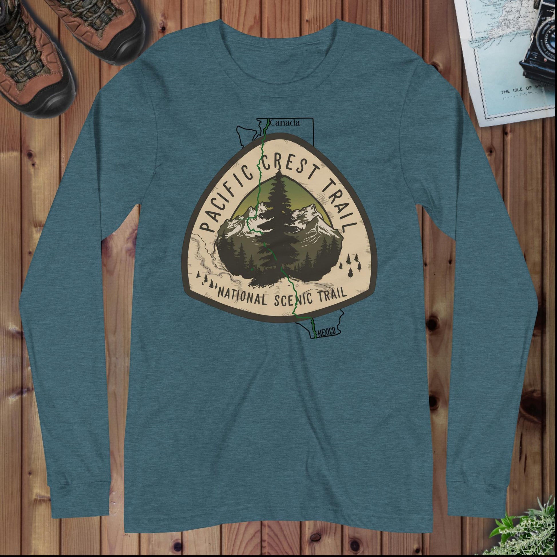 Pacific Crest Trail Long Sleeve T-shirt Map Logo - Parks ApparelLong - sleeve