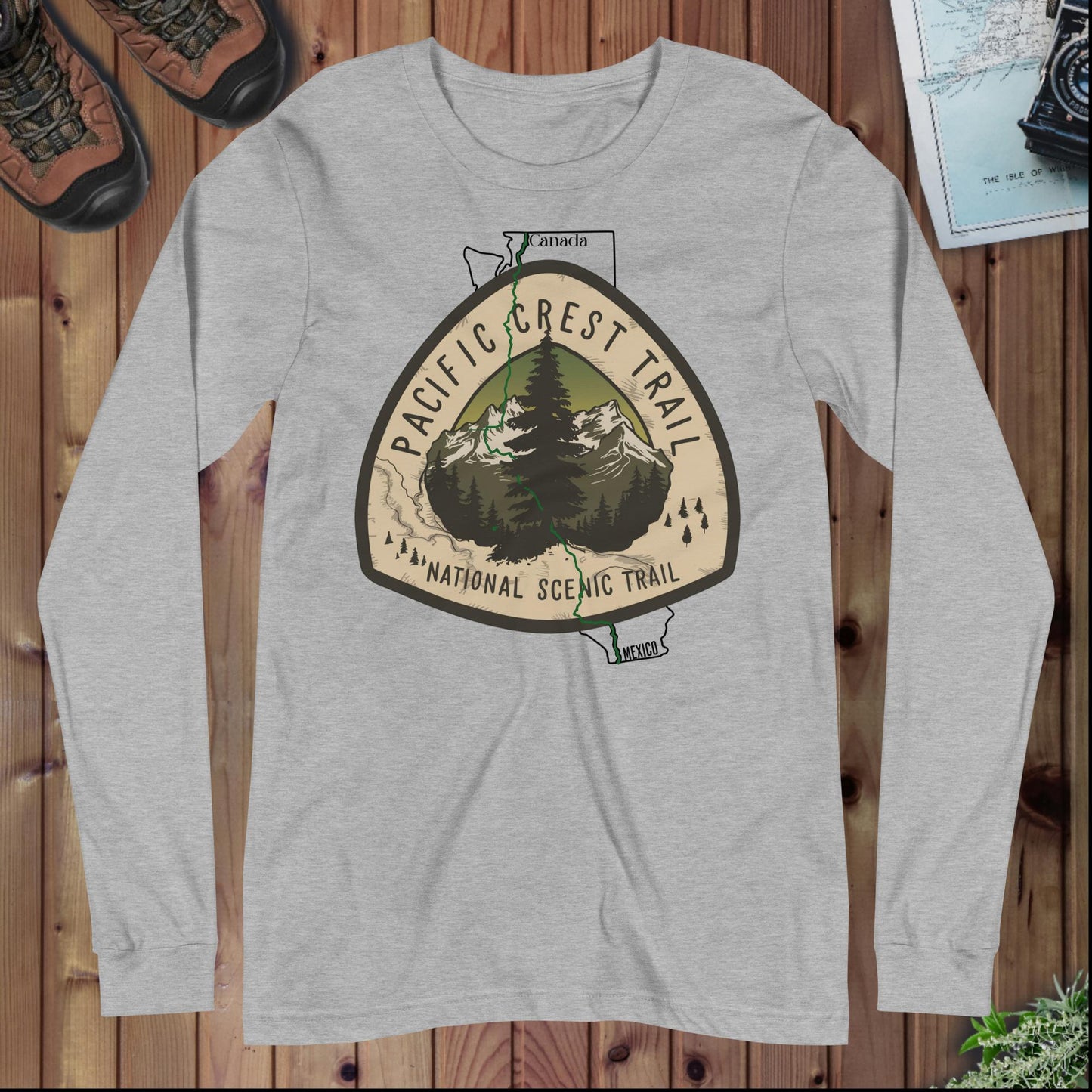 Pacific Crest Trail Long Sleeve T-shirt Map Logo - Parks ApparelLong - sleeve