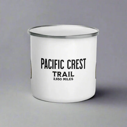 Pacific Crest Trail National Scenic Trail durable enamel camp mug shown from alternate product angle