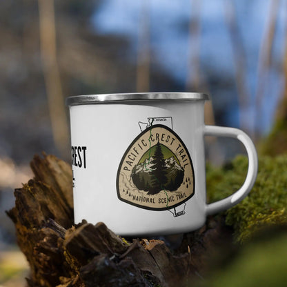 Pacific Crest Trail National Scenic Trail durable enamel camp mug shown from alternate product angle