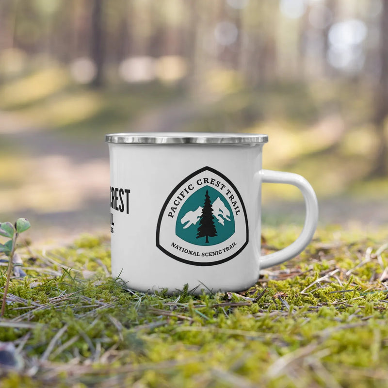 Pacific Crest Trail PCT mileage sign enamel camp mug showing design detail or product variation