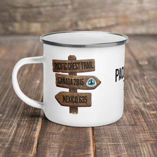 Pacific Crest Trail PCT mileage sign enamel camp mug shown as primary product image