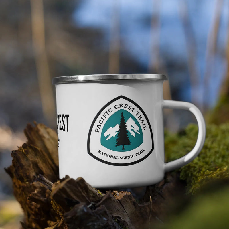 Pacific Crest Trail PCT mileage sign enamel camp mug showing design detail or product variation