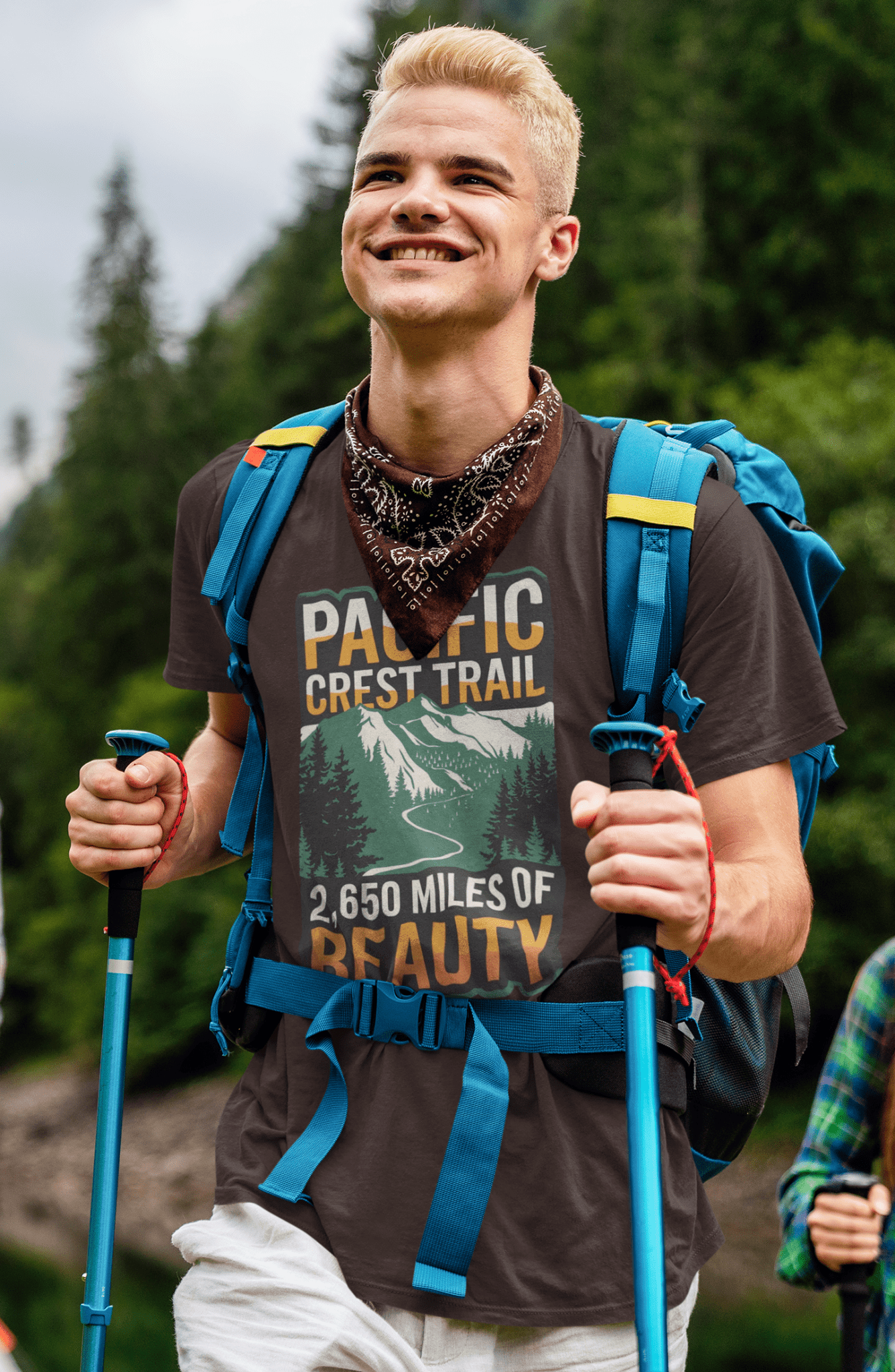 Pacific Crest Trail 2,650 Miles of Beauty graphic t-shirt shown in lifestyle or modeled setting