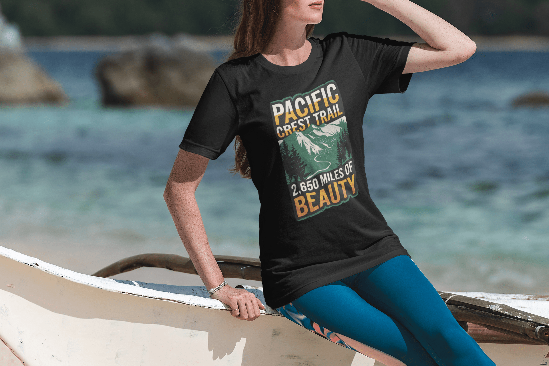 Pacific Crest Trail 2,650 Miles of Beauty graphic t-shirt shown from alternate product angle