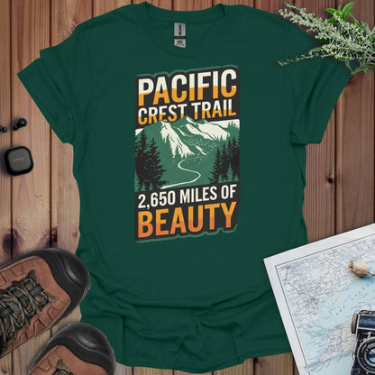Pacific Crest Trail 2,650 Miles of Beauty graphic t-shirt shown from alternate product angle