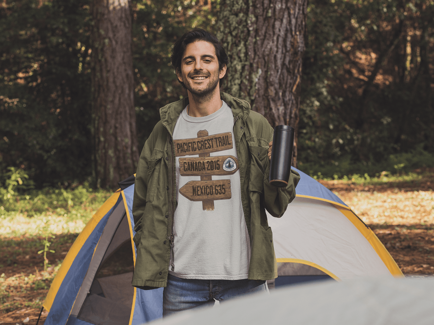 Pacific Crest Trail Mexico Canada 2650 mile sign graphic t-shirt detail or alternate product view