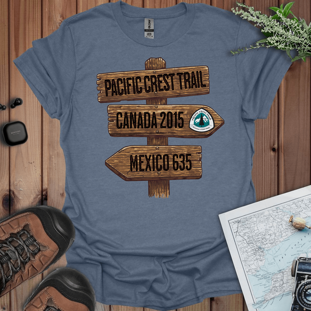Pacific Crest Trail Mexico Canada 2650 mile sign graphic t-shirt primary product view