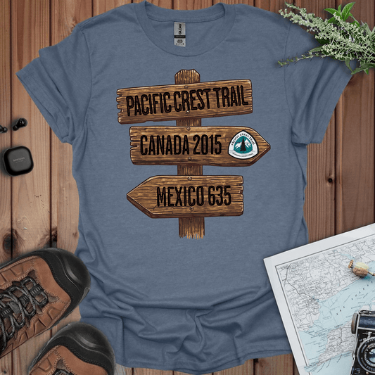 Pacific Crest Trail Mexico Canada 2650 mile sign graphic t-shirt primary product view