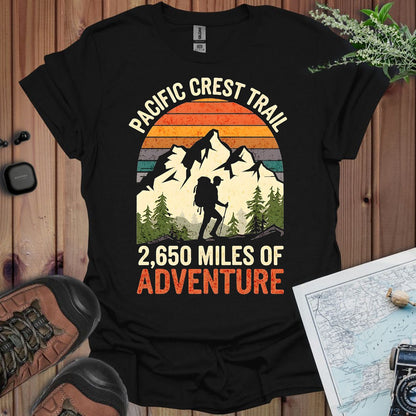 Pacific Crest Trail 2,650 Miles of Adventure graphic t-shirt shown from alternate product angle