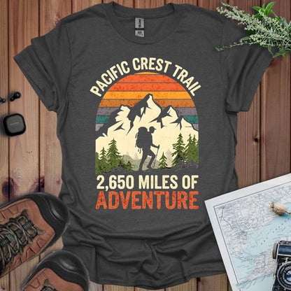 Pacific Crest Trail 2,650 Miles of Adventure graphic t-shirt shown from alternate product angle