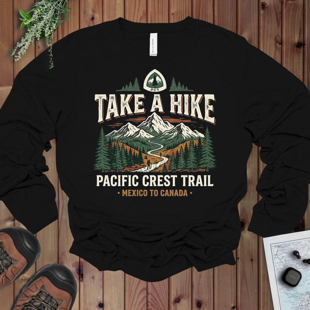 Take A Hike Pacific Crest Trail Graphic Long Sleeve T-Shirt in Black