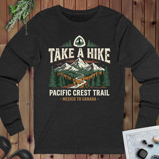 Take A Hike Pacific Crest Trail Graphic Long Sleeve T-Shirt in Dark Grey Heather