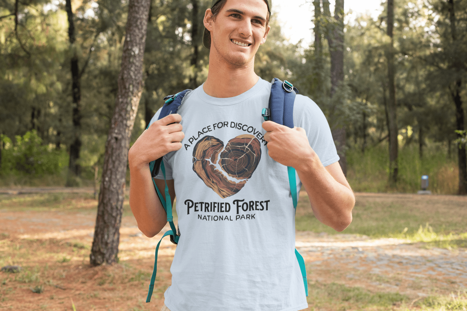Petrified Forest National Park Heart Wood graphic t-shirt shown from alternate product angle