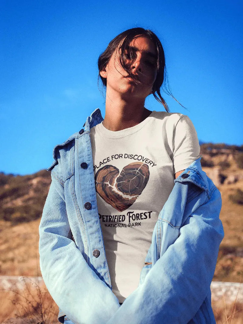 Petrified Forest National Park Heart Wood graphic t-shirt shown in lifestyle or modeled setting