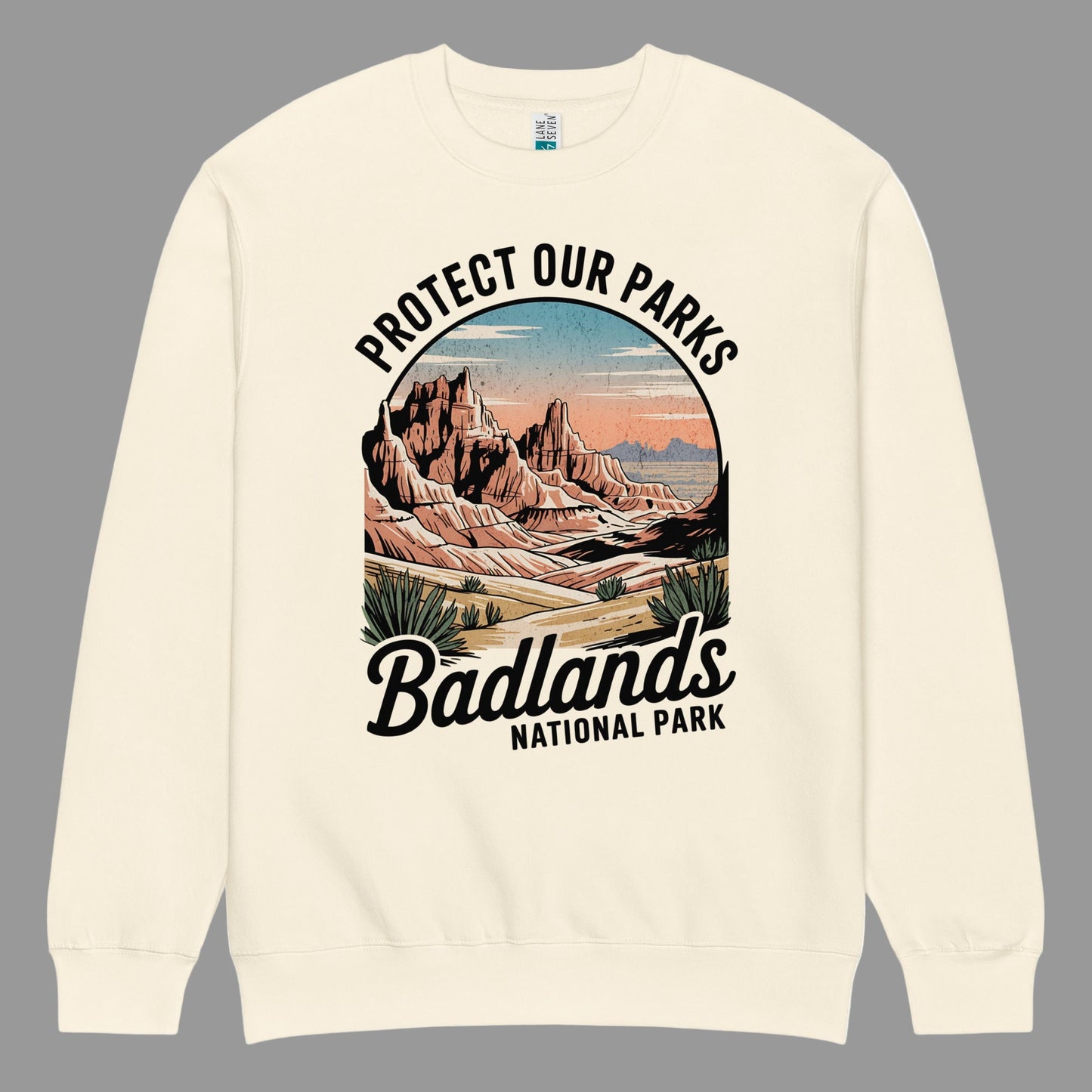 Protect Our Parks Badlands crewneck sweatshirt shown in lifestyle or modeled setting