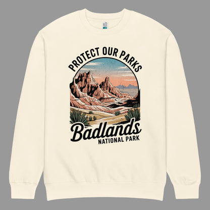 Protect Our Parks Badlands crewneck sweatshirt shown in lifestyle or modeled setting