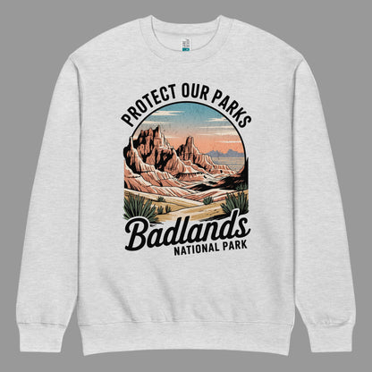 Protect Our Parks Badlands crewneck sweatshirt shown in lifestyle or modeled setting