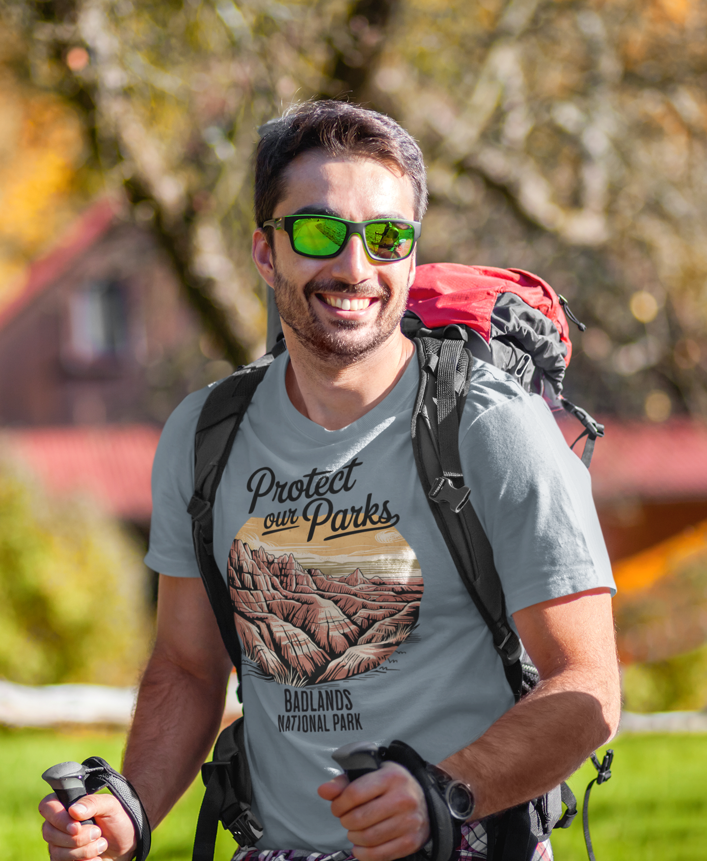 Protect Our Parks Badlands graphic t-shirt shown in lifestyle or modeled setting
