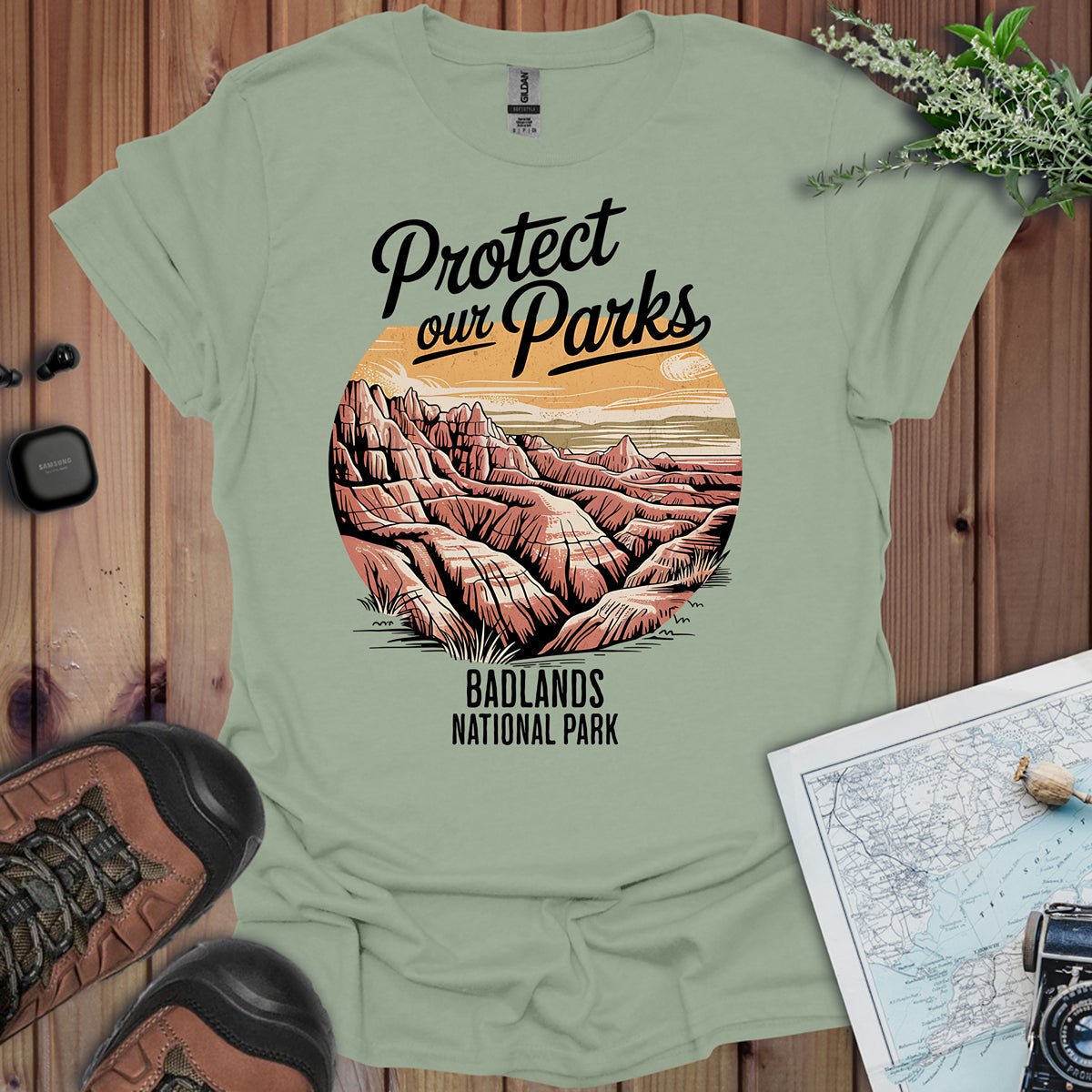 Protect Our Parks Badlands graphic t-shirt detail or alternate product view