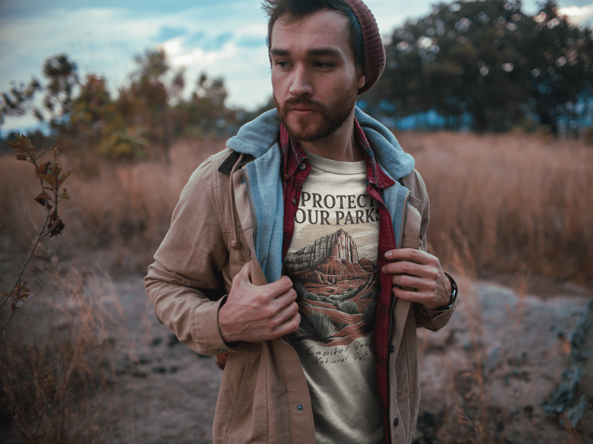 Protect Our Parks Capitol Reef graphic t-shirt shown in lifestyle or modeled setting
