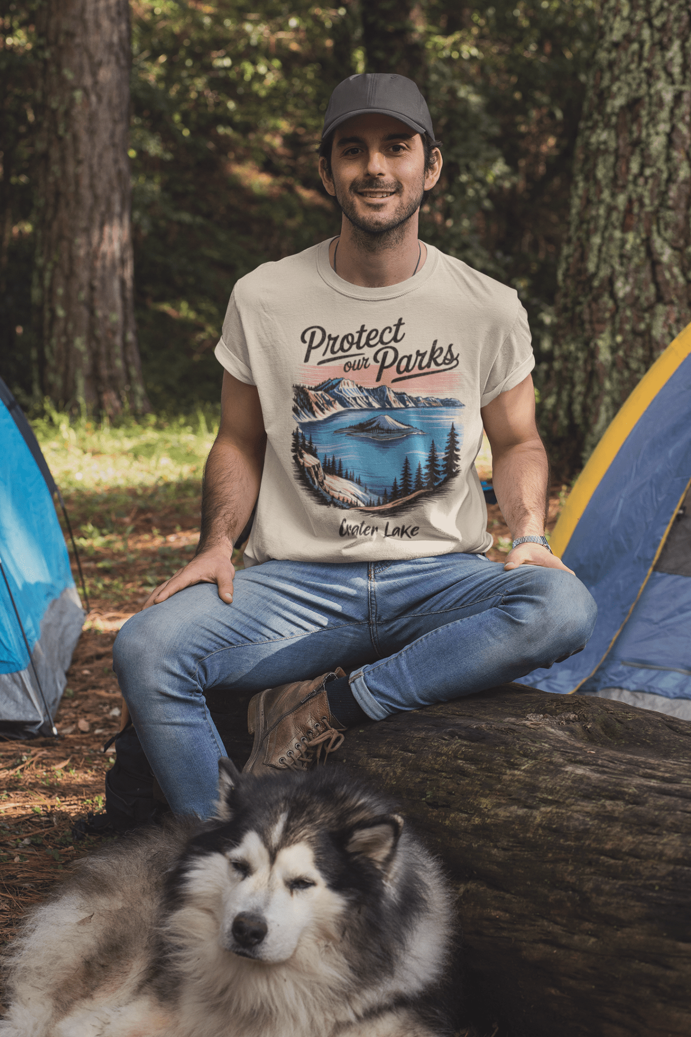 Protect Our Parks Crater Lake graphic t-shirt shown in lifestyle or modeled setting