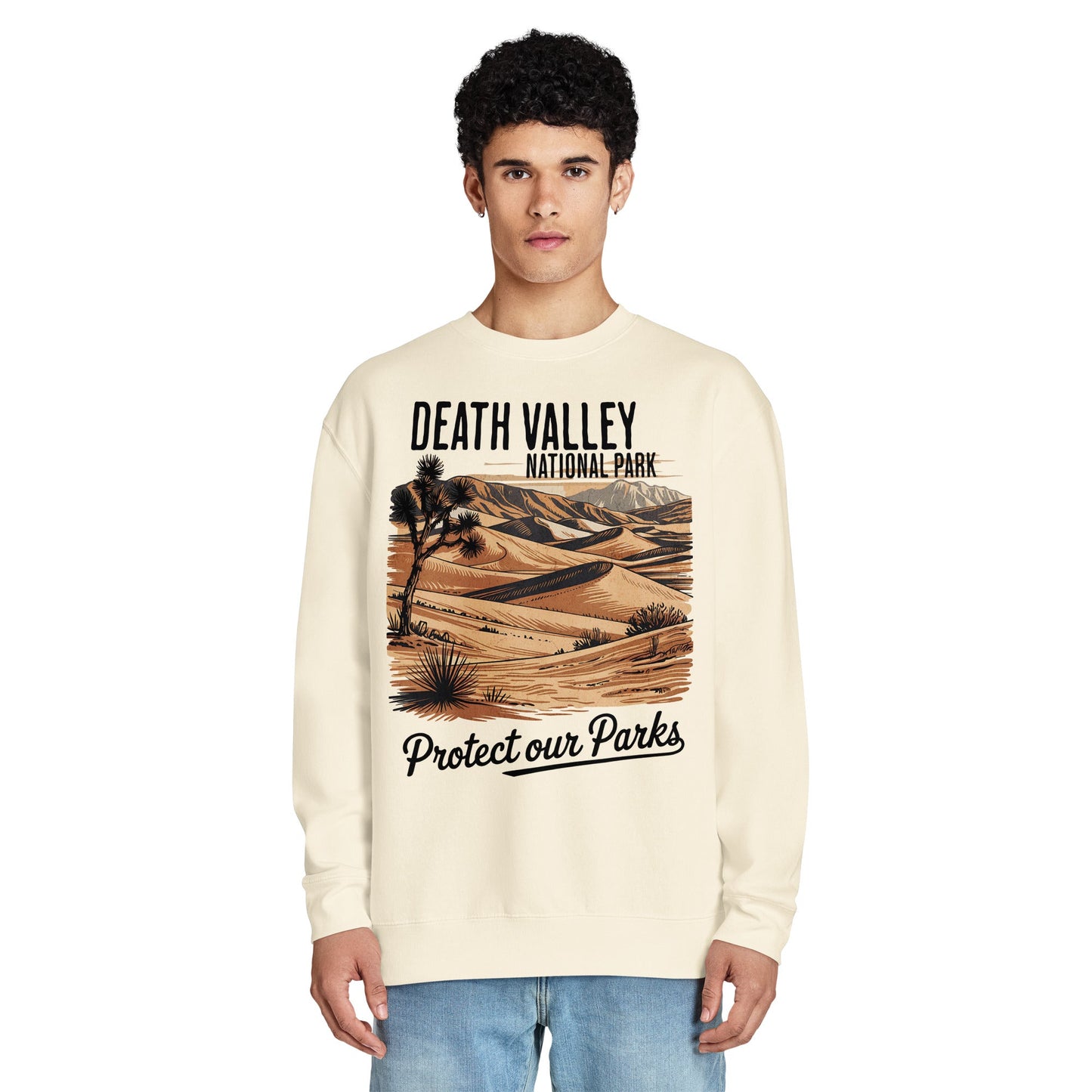 Protect Our Parks Death Valley crewneck sweatshirt shown in lifestyle or modeled setting