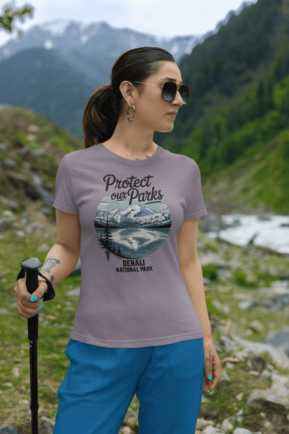 Protect Our Parks Denali graphic t-shirt shown in lifestyle or modeled setting