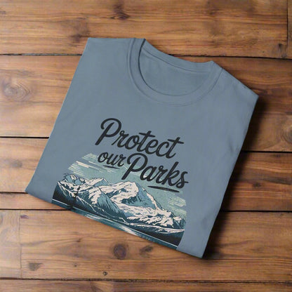 Protect Our Parks Denali graphic t-shirt shown in lifestyle or modeled setting