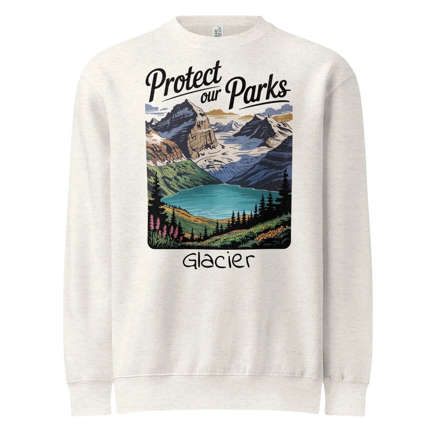 Protect Our Parks Glacier crewneck sweatshirt shown in lifestyle or modeled setting