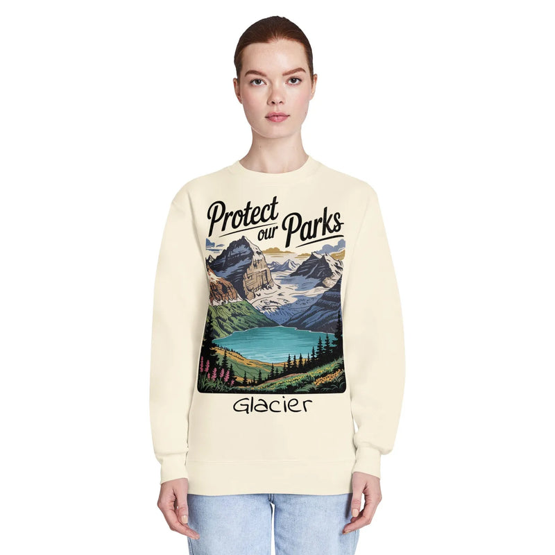 Protect Our Parks Glacier crewneck sweatshirt shown in lifestyle or modeled setting