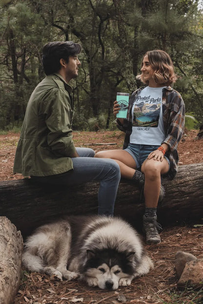 Protect Our Parks Glacier graphic t-shirt shown in lifestyle or modeled setting