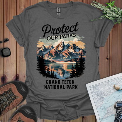 Protect Our Parks Grand Teton graphic t-shirt shown in lifestyle or modeled setting