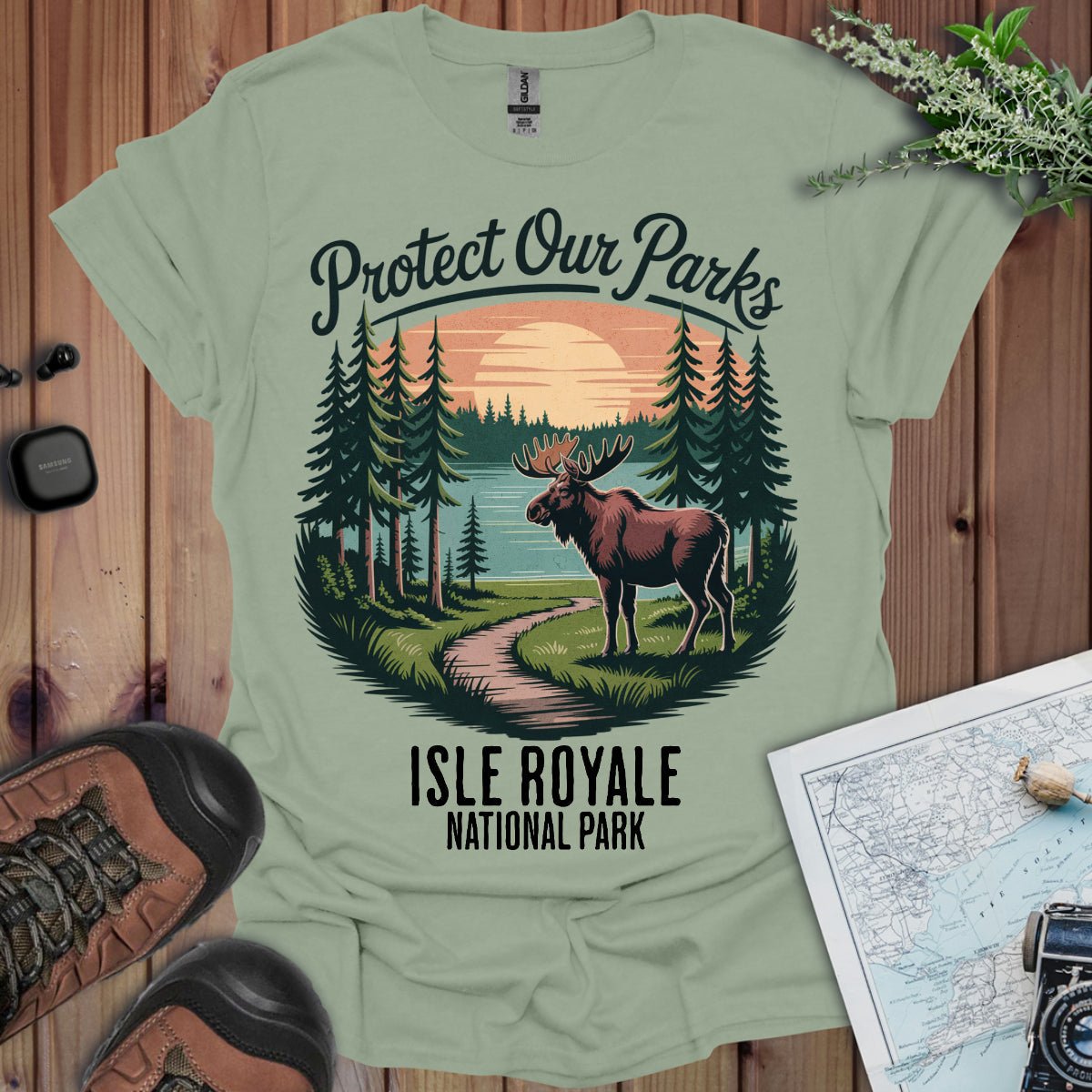 Protect Our Parks Isle Royale graphic t-shirt shown in lifestyle or modeled setting