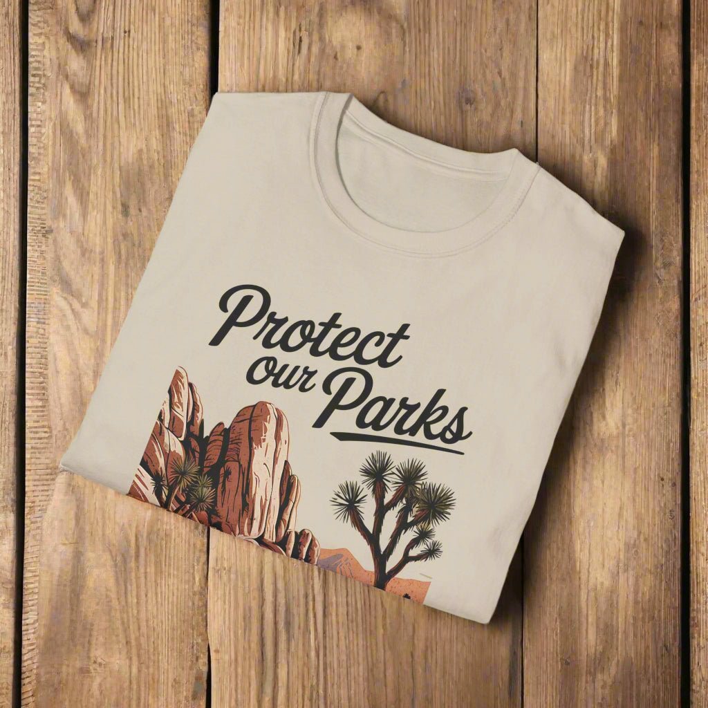 Protect Our Parks Joshua Tree graphic t-shirt shown in lifestyle or modeled setting