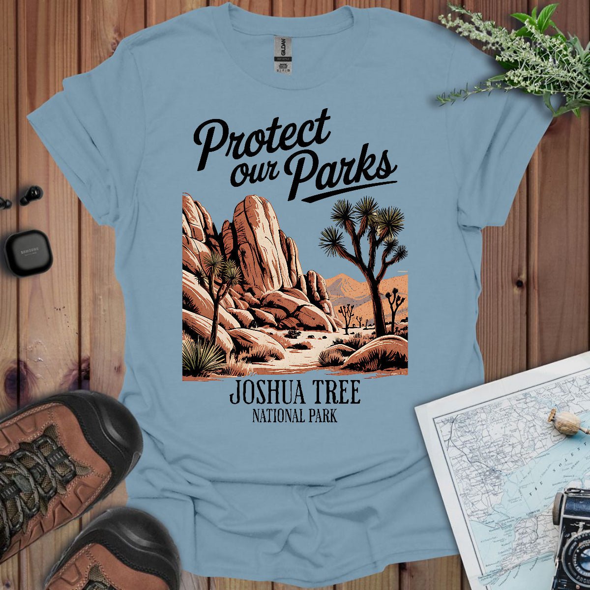 Protect Our Parks Joshua Tree graphic t-shirt shown in lifestyle or modeled setting